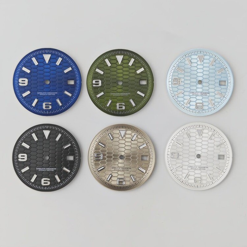 31mm/28.5mm NH35 Dial Black S-logo Blue Lume Dial for NH36 Movement Watch Parts