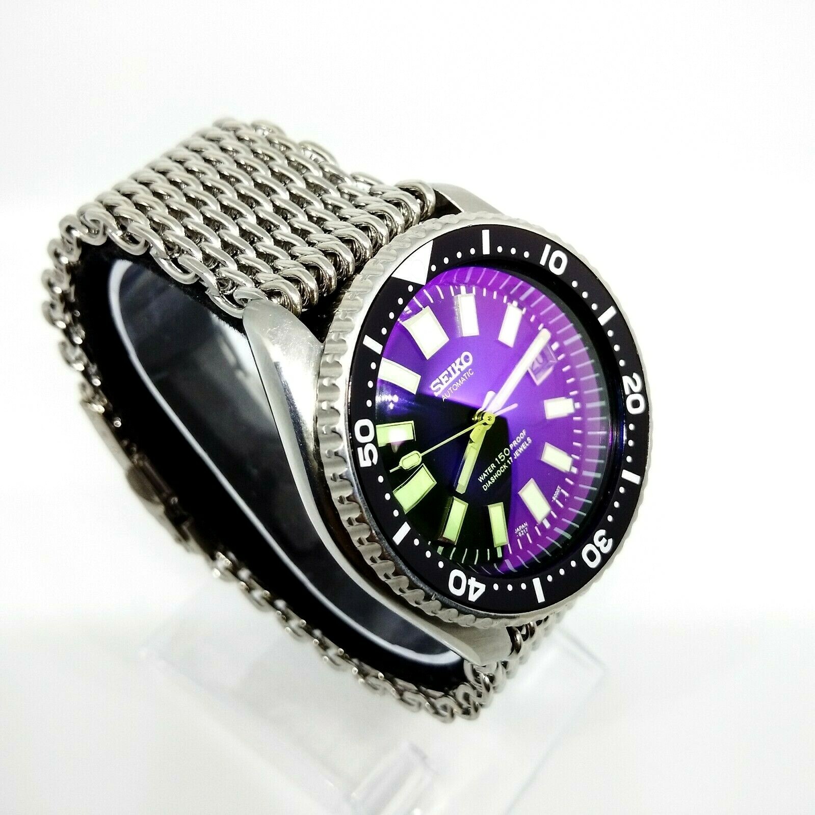 Double Dome watch Crystal for Seiko Diver 7002 6309 Two Tone Purple/blue