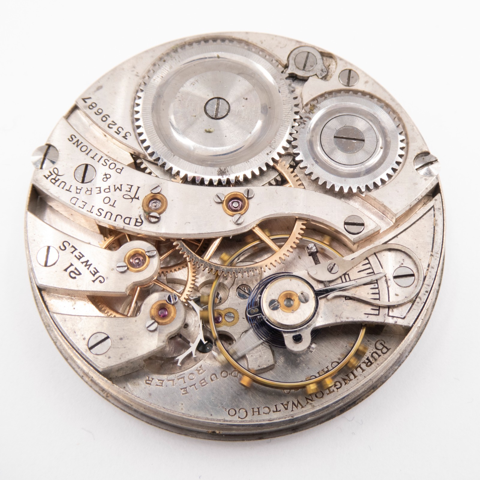 Burlington Railroad Grade 107 16-Size Antique Pocket Watch Movement, Keeps Time