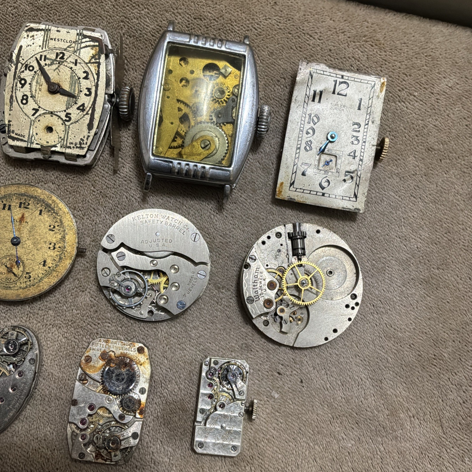 Lot of 15 VTG Wrist & Pocket Watch Movements For Parts or Repair