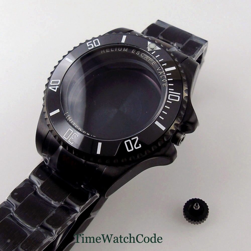 43mm PVD Black Watch Case Fit NH34 NH35 NH36 ETA2824 PT5000 Miyota8215 DG2813