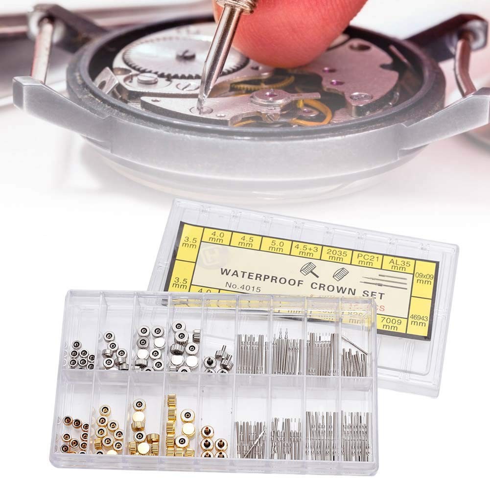 Watch Crown and Stem Set, Stainless Steel Watch Crown Spring Spare Parts Assorte