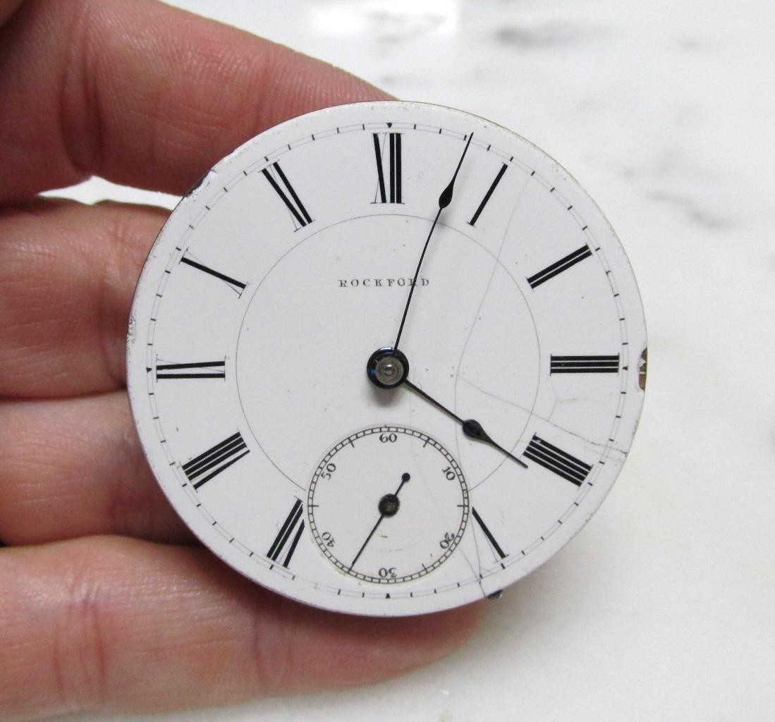 Antique 1902 Rockford Illinois Pocket Watch Movement & Dial ~ 17Jewels ~ 5-E438