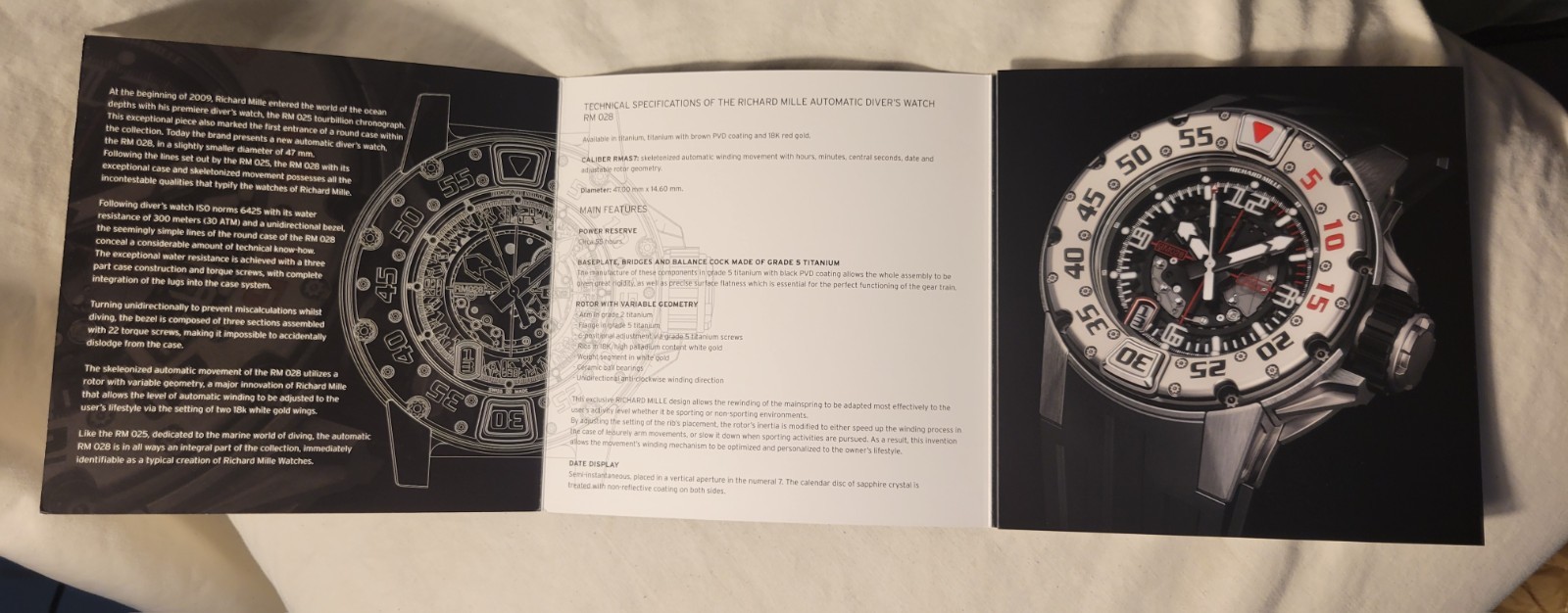 RARE Richard Mille RM028 Boutique Exclusive Technical Specification Leaflet