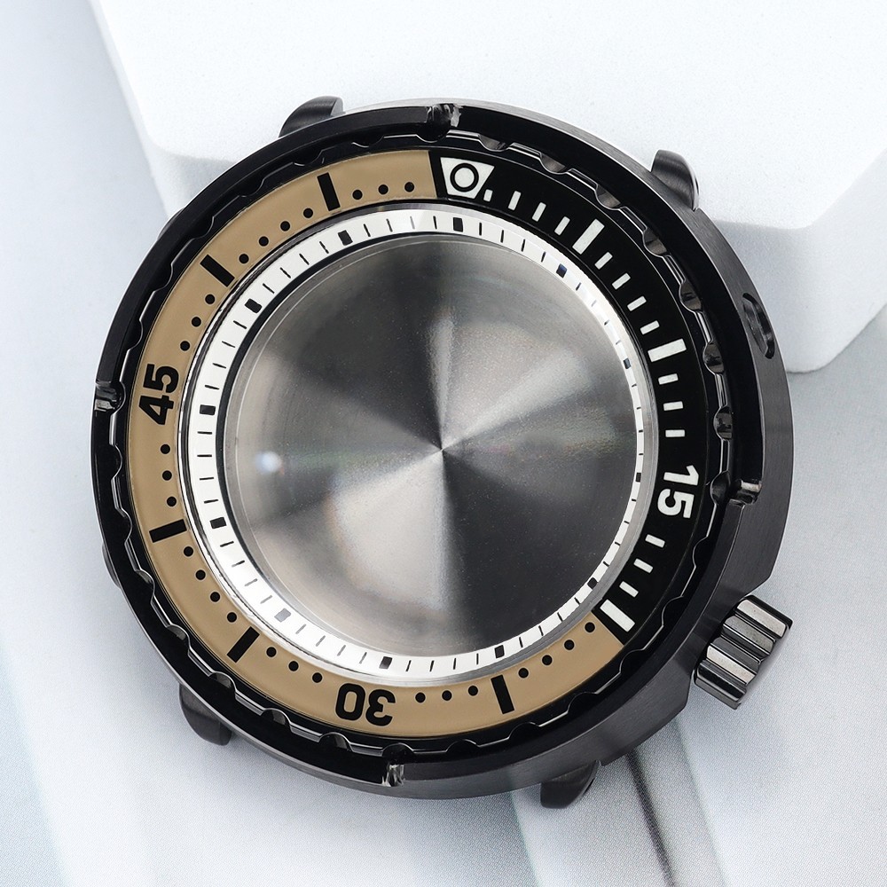 47mm Aviator Watch Case PVD Black Tuna Mod Sapphire 10ATM For Seiko NH35 38 NH36