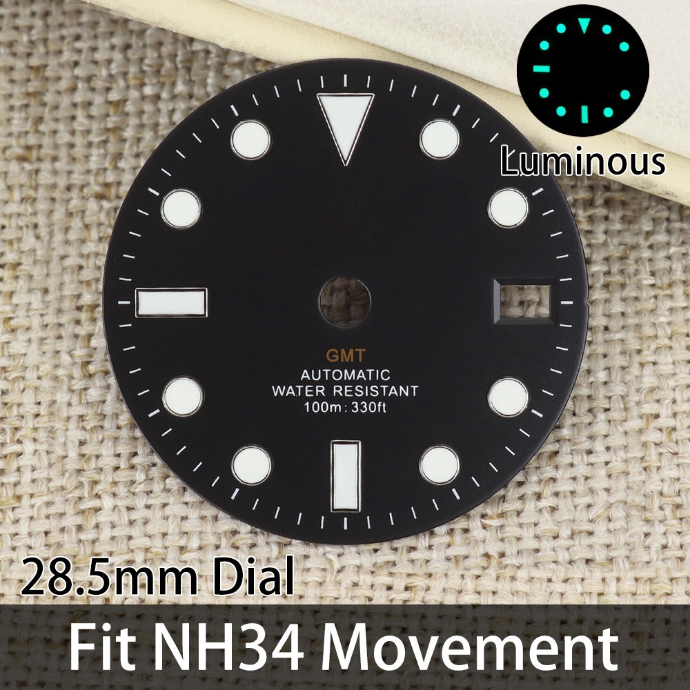 28.5mm Oyster Watch Dials Marine Style C3 Green Luminous for Seiko NH34 Movement