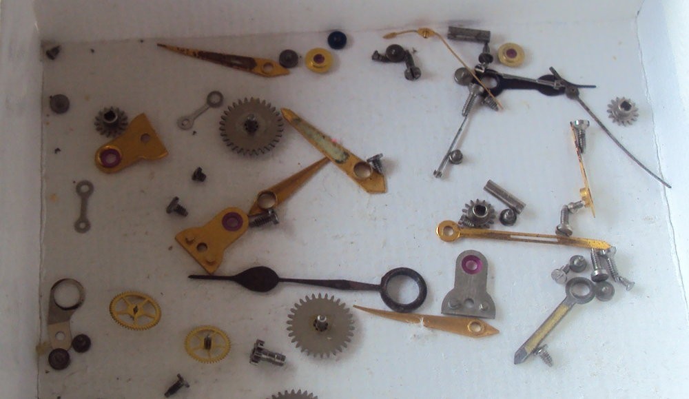 Lot Of Mixed Used Bulova Accutron 214 and Other Parts, Screws, Hands, Etc