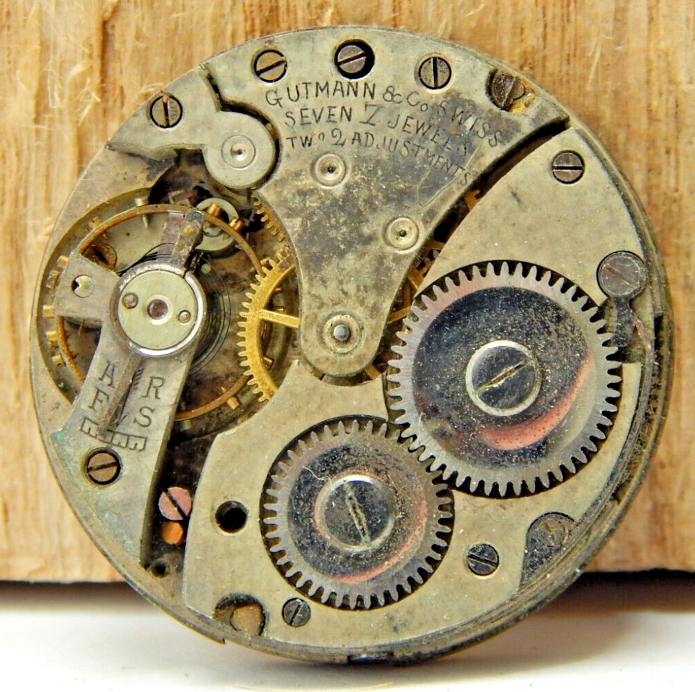 Vintage Gutmann 7 jewel 2 adj 0s Knickerbocker open face pocket watch movement