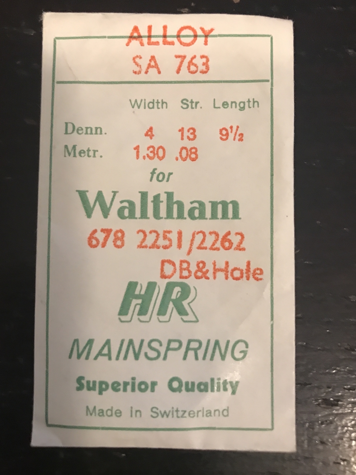 HR Mainspring SA763 for Waltham Model 678 #2251 / 2262 – Alloy