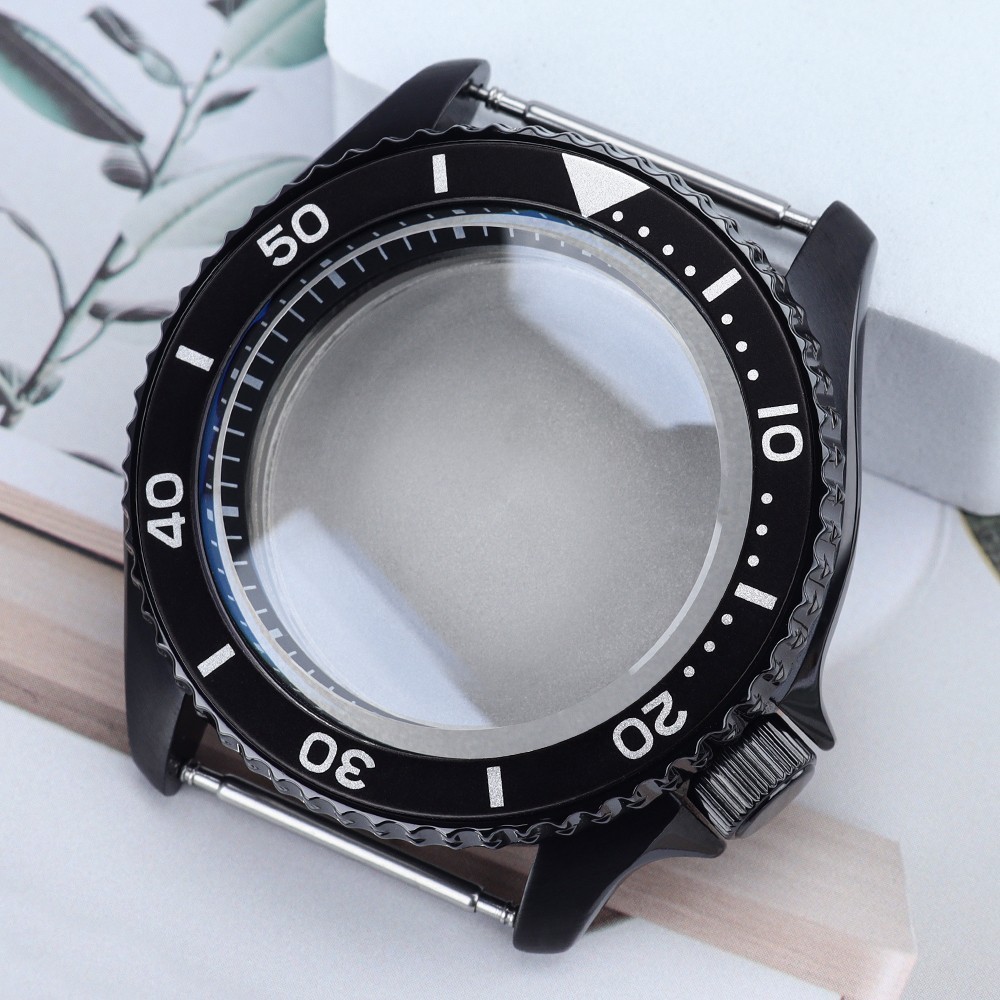 PVD Black 42.5mm Diver Watch Case Sapphire SKX007 Style For Seiko NH35 Movement