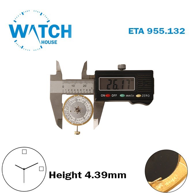 ETA 955.132 Swiss Made Movement-White Day At 12 &Date Disk At 3-H:4.39mm-3 Hands