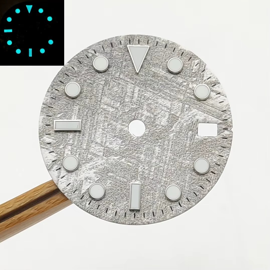 28.5mm Sterile Watch Dial For NH35 Movement Blue Luminous Textured Meteorite
