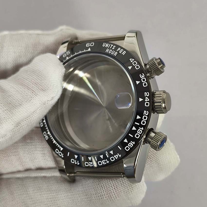 39mm Magnifying Lens Watch Case Ceramic Bezel 3ATM for VK67 Quartz Movement