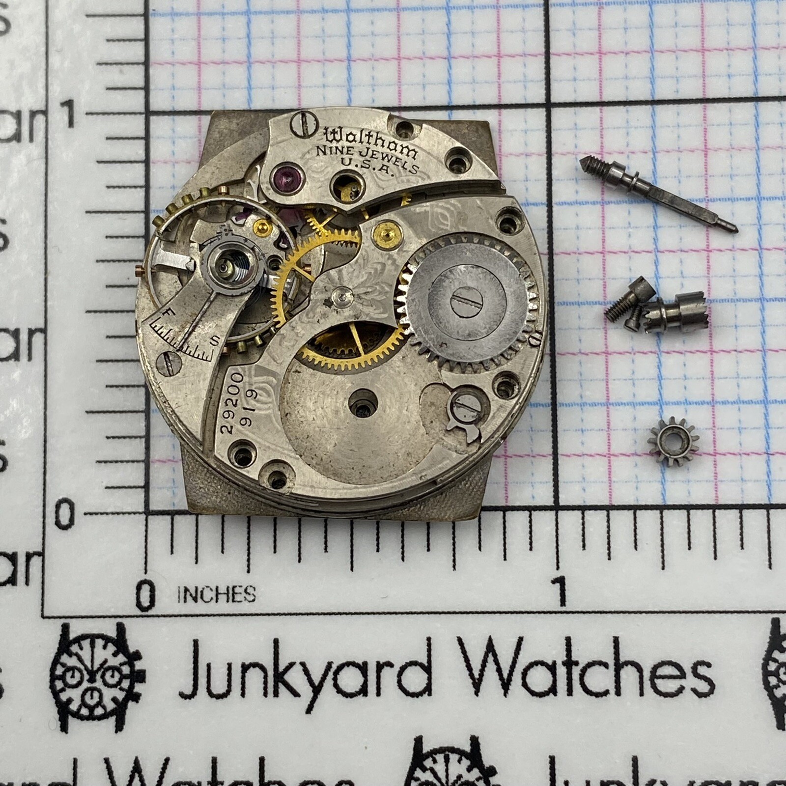 Old Waltham Pocket Watch Movement Repairs Parts Spares 9 Jewels Watchmaker 609