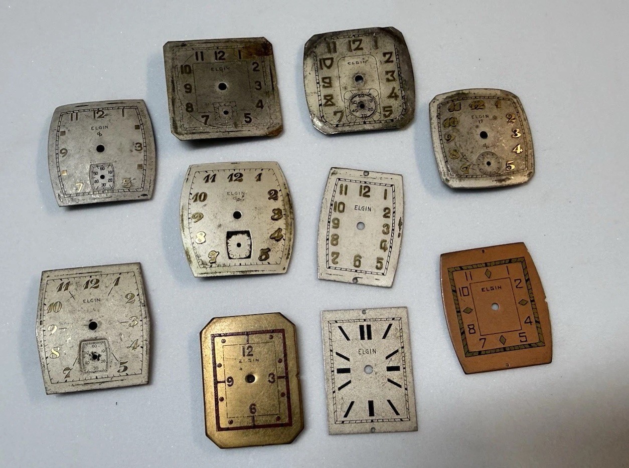Elgin Art Deco Rectangle Dials Various Sizes, Lot Of 10