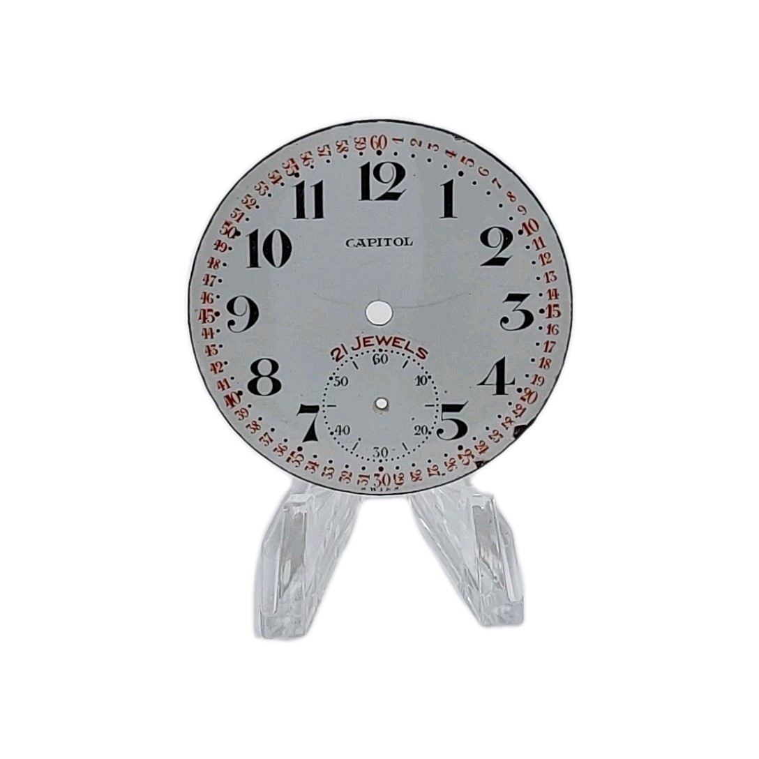 Capitol 42.5mm Enamel Swiss Pocket Watch Dial Only 1482