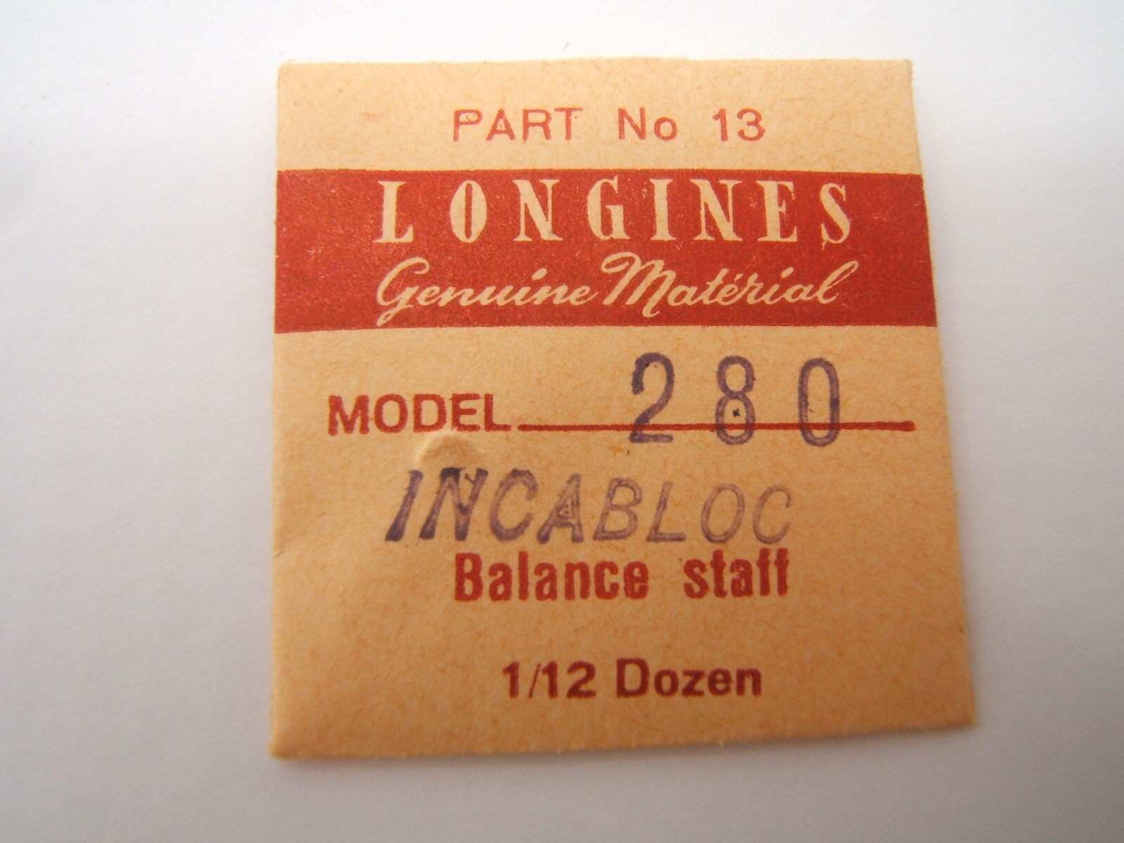 NOS LONGINES BALANCE STAFF INCABLOC MODEL 280