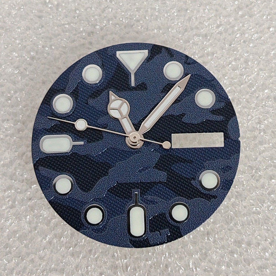 28.5mm Blue Camo Dial Day Date Lume Hands Set Fit Auto Mod Part