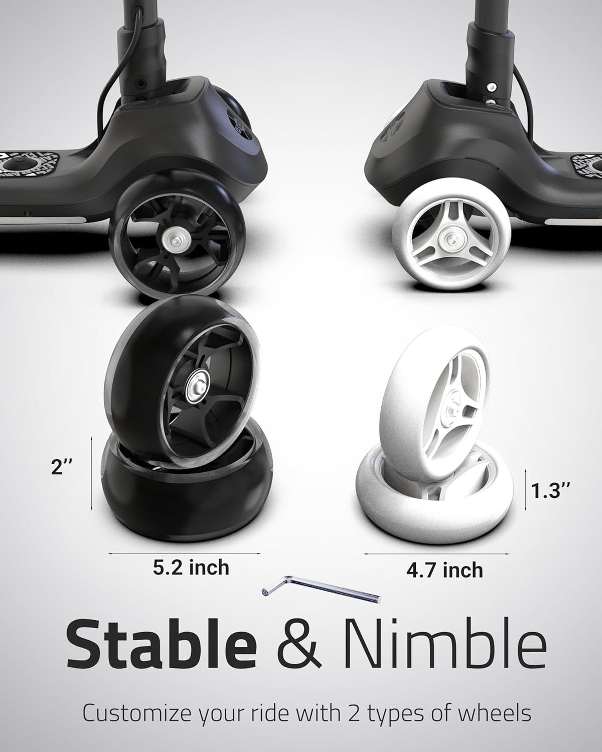 T200/T500 Balance Electric Scooter for Kids Age 4-9, 2 Types Front Wheels, Elect