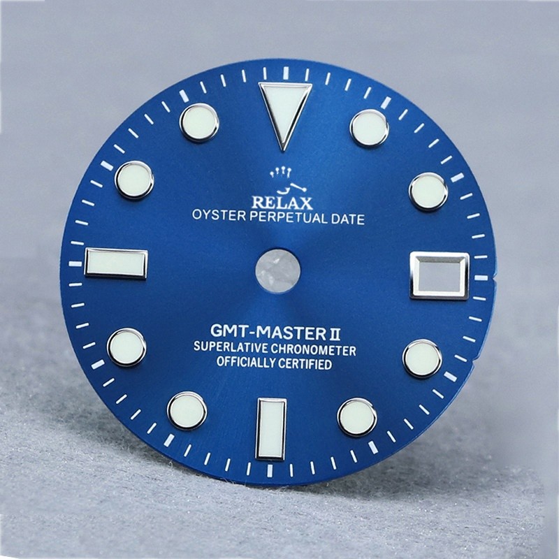28.5mm GMT Watch Dial Blue Green Luminous For Nh34 Movement Watch Parts