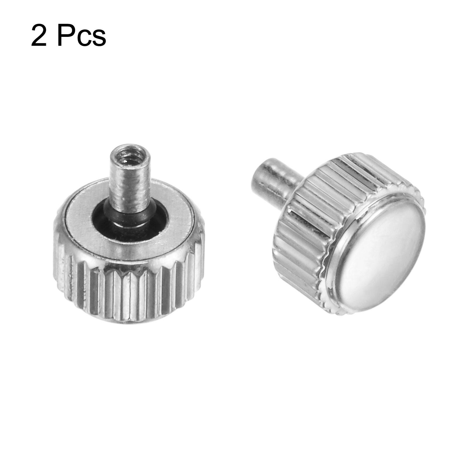2Pcs 5×4.5mm Watch Crown SUS304 Flat Head Long Stem 2mm ID Silver Tone