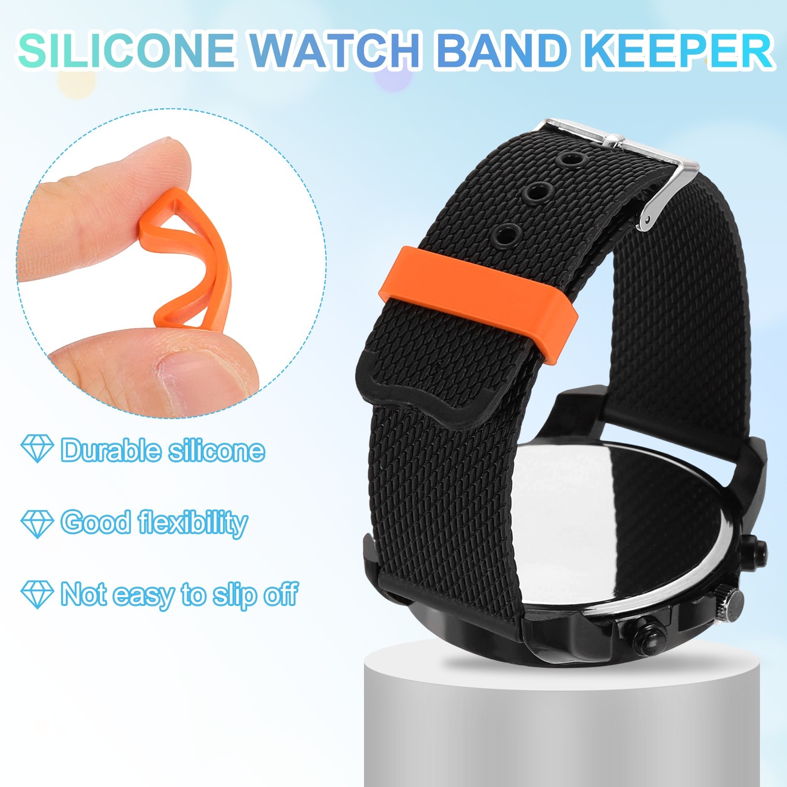6pcs 12mm Silicone Watch Band for Watch Band Loop, Orange
