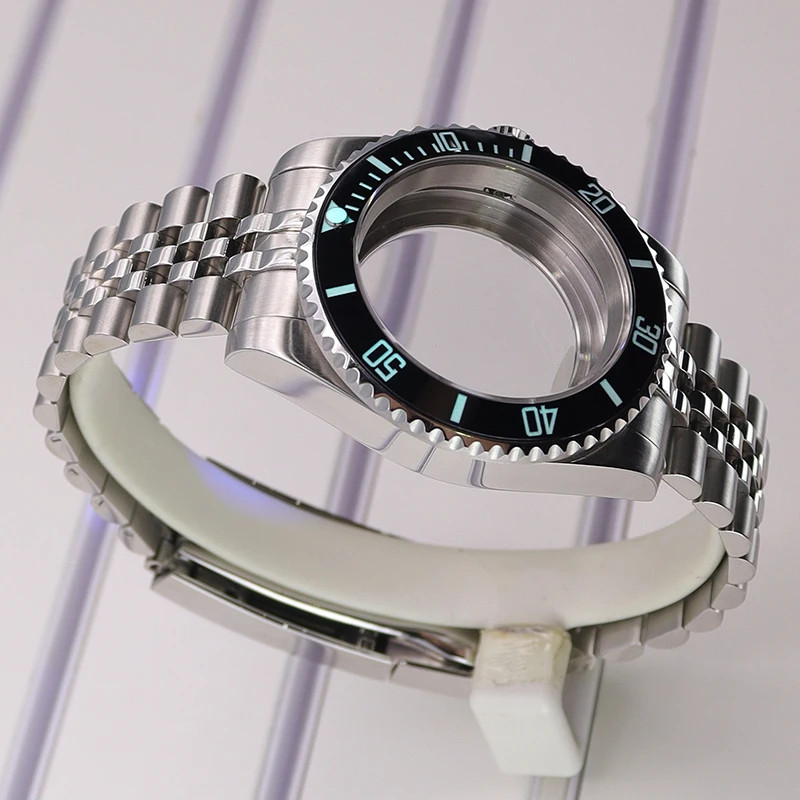 For Nh35 2824Movement 40mm Diver Watch Case Jubilee Strap Luminous Ceramic Bezel