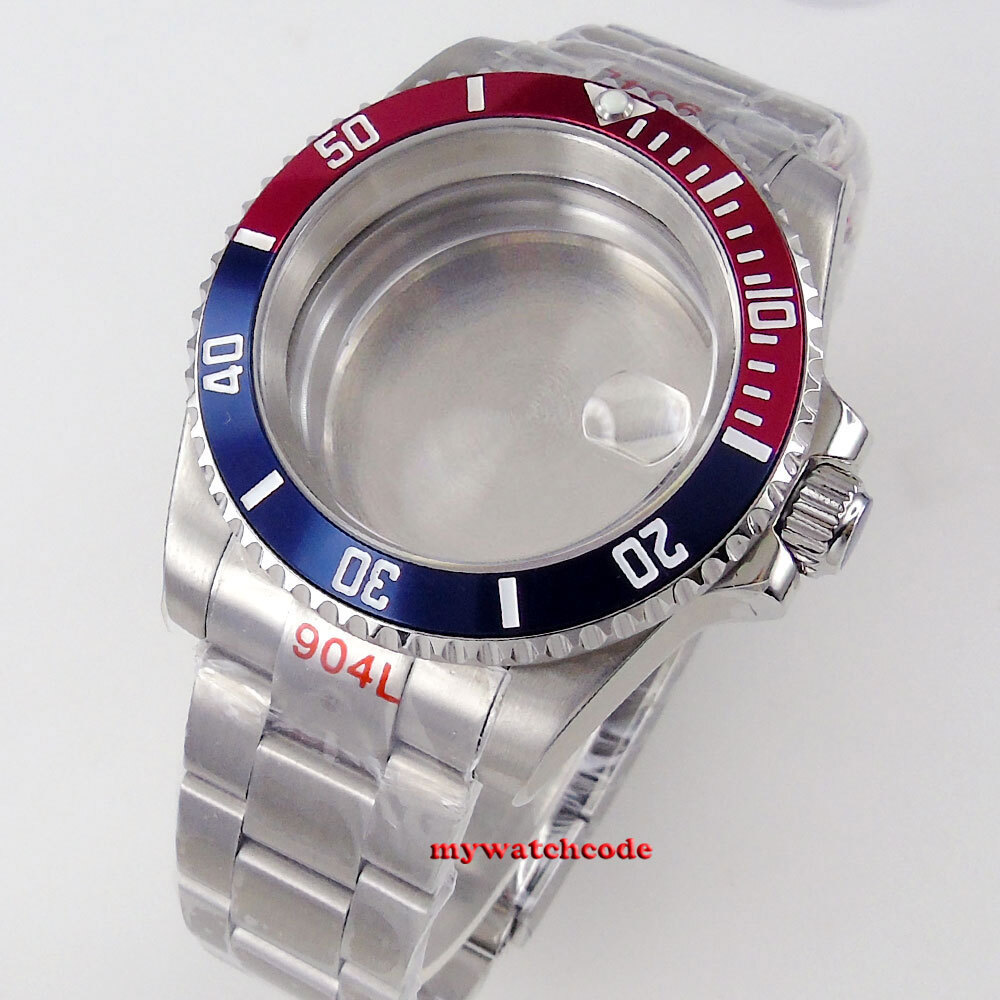 40MM SUB Watch Case Red Blue Bezel Sapphire Glass Fit NH34A NH35 NH36 2824 8215