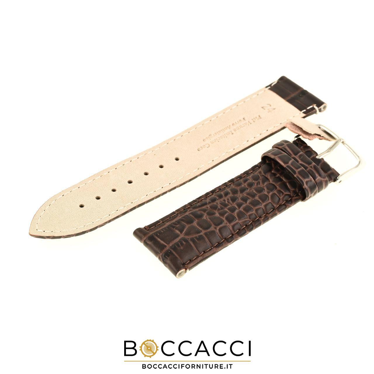 DILOY 14mm Dark Brown Crocodile Print Padded Leather Strap (NEW)