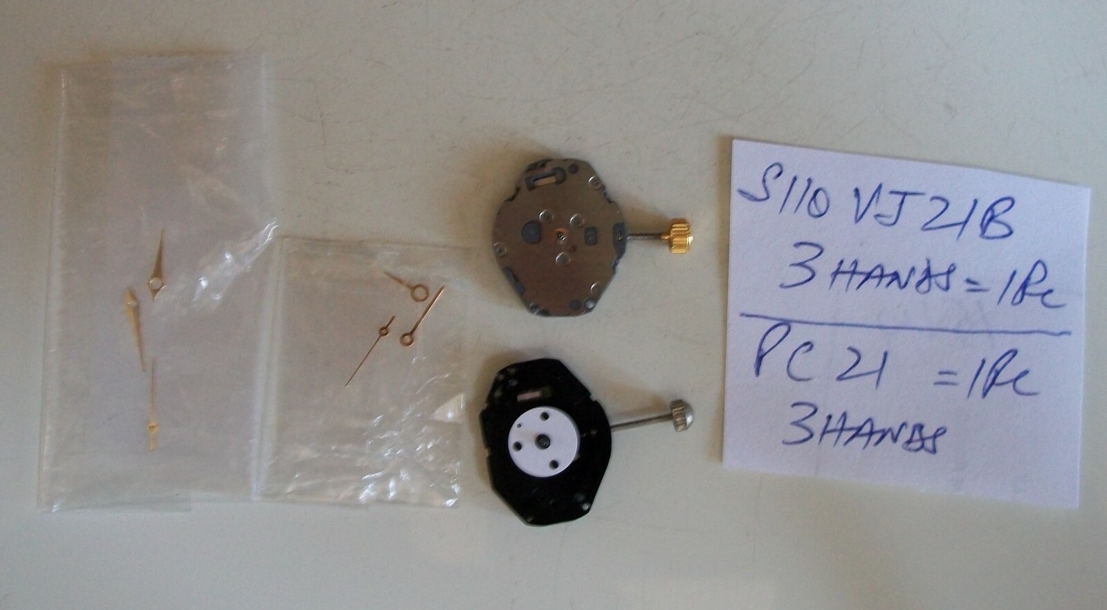 S110VJ21B & PC21 WATCH MOVEMENT WITH STEM AND 3 HANDS EACH