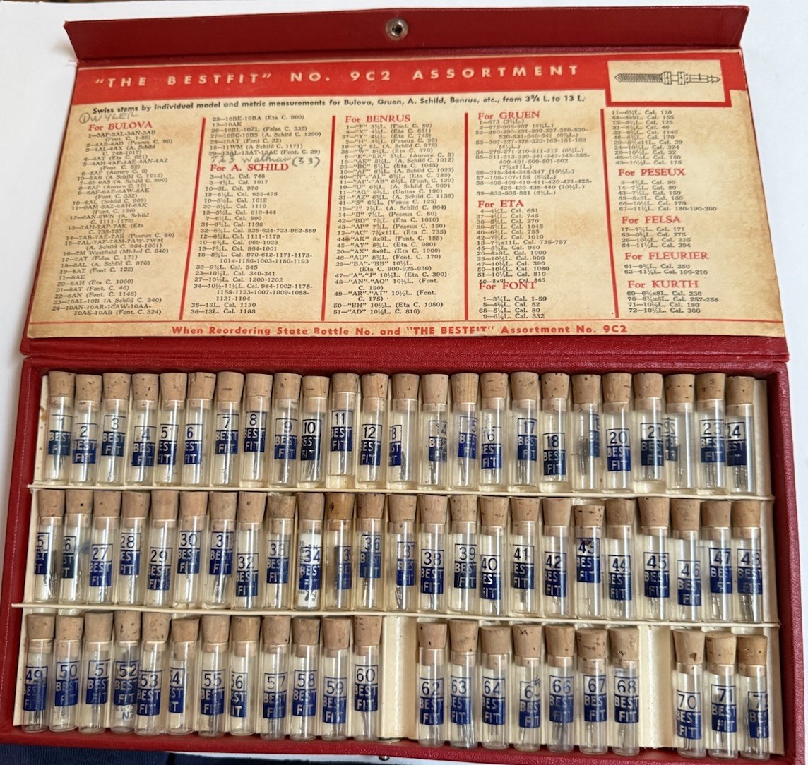 Vtg Swiss Watch Stems Assortment The Bestfit No. 9C2 Case Set Not Complete As Is