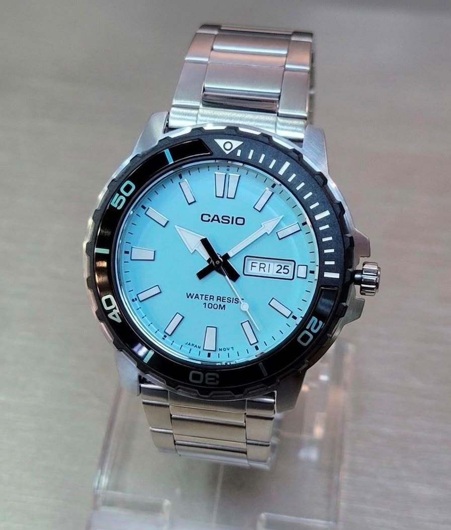 Casio MTD-125D-2A1V Diver Style Tiffany Blue Dial 100M Men Steel Watch