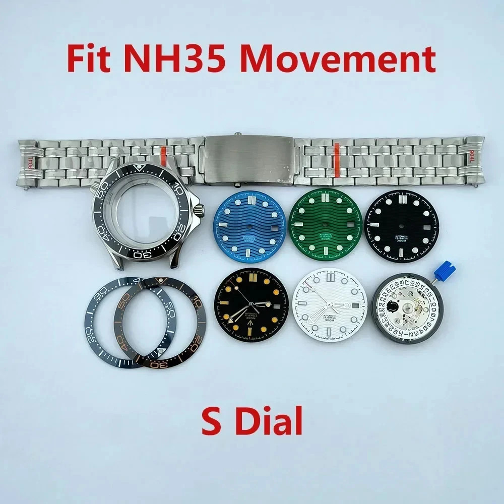 NH35 Case Dial Hands for Seamaster 300 NH36 Movement 41mm Waterproof Silver
