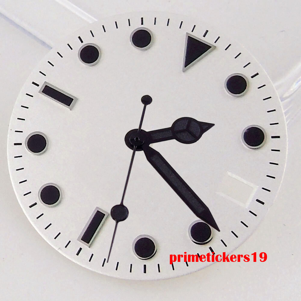 28.5mm Black/White/Green Sterile Watch Dial Face Hands Date Window Fit NH35 Movt