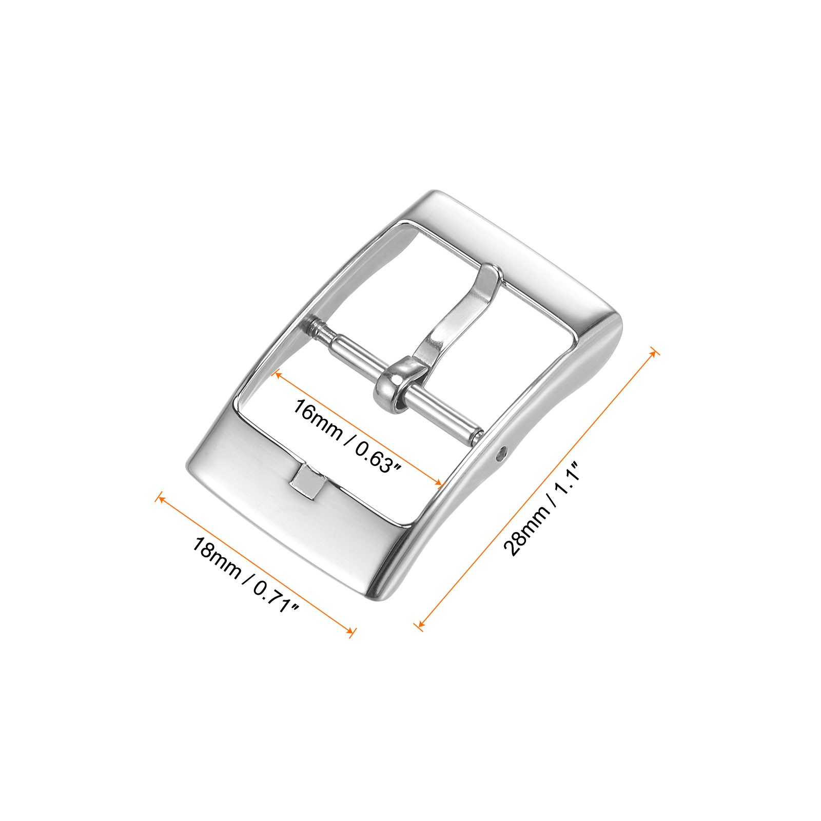Watch strap closure, polished stainless steel silver, for 16mm with bar spring