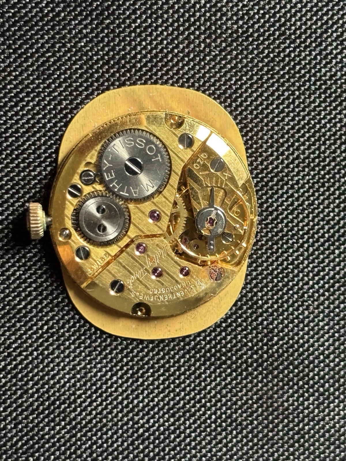Vintage Mathey Tissot Watch Movement Dial Oval Roman Numeral 17J Parts/Repair