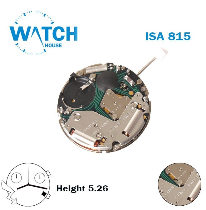 ISA 815 Swiss Movement-Height:5.26mm-White Date Disk At 4-3 Hands-Chronograph.