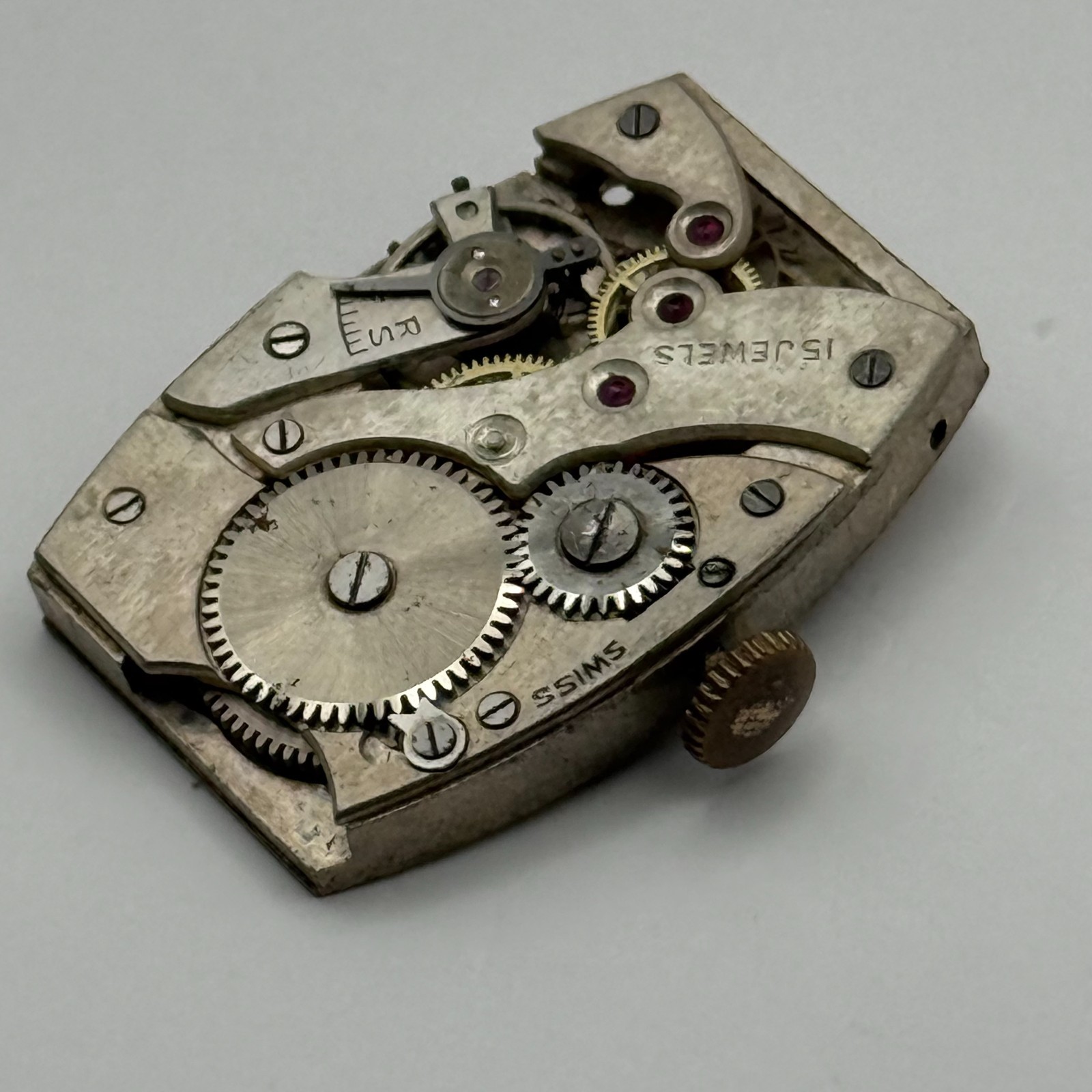 Tank Watch Movement Unidentified 15 Jewels Swiss Vintage Parts Repair 19.9mm