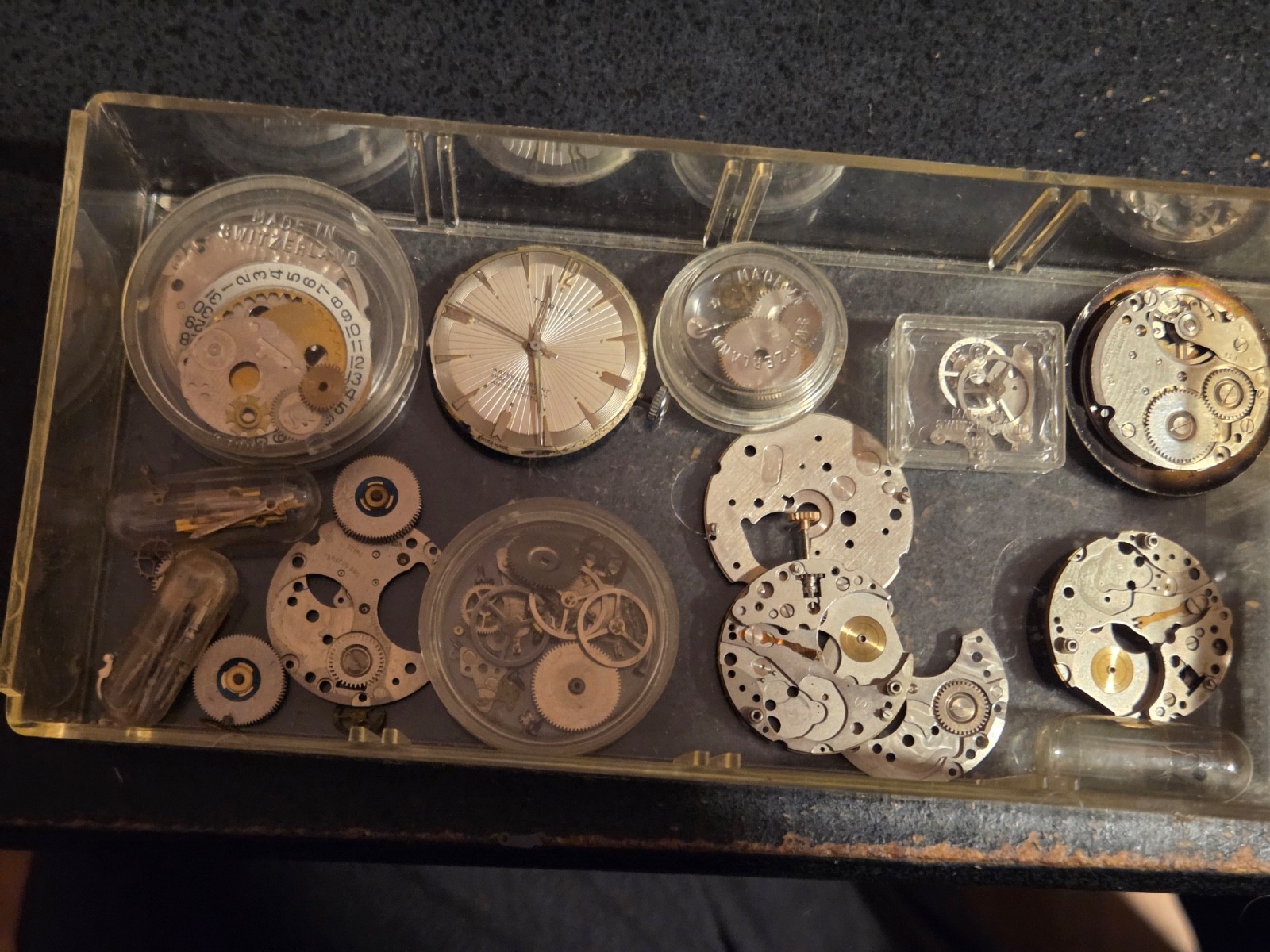 Ebosa 65 Swiss vintage. Movements & plates, parts, balance wheels. Read.