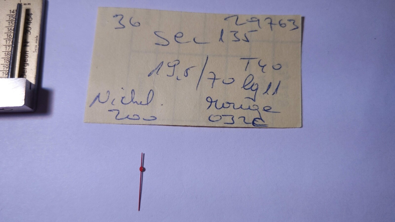 Nickel rouge sweep second hand RED. 19.5/70 TYO LG11, New Rouge, approx 10.8mm-1
