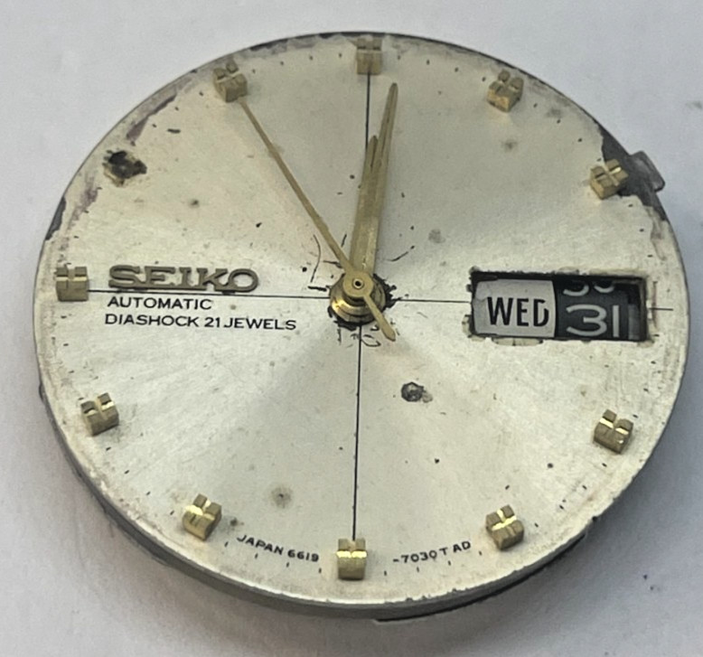 Vintage Seiko 6619A Automatic Movement & Dial Diashock 21 Jewels For Parts