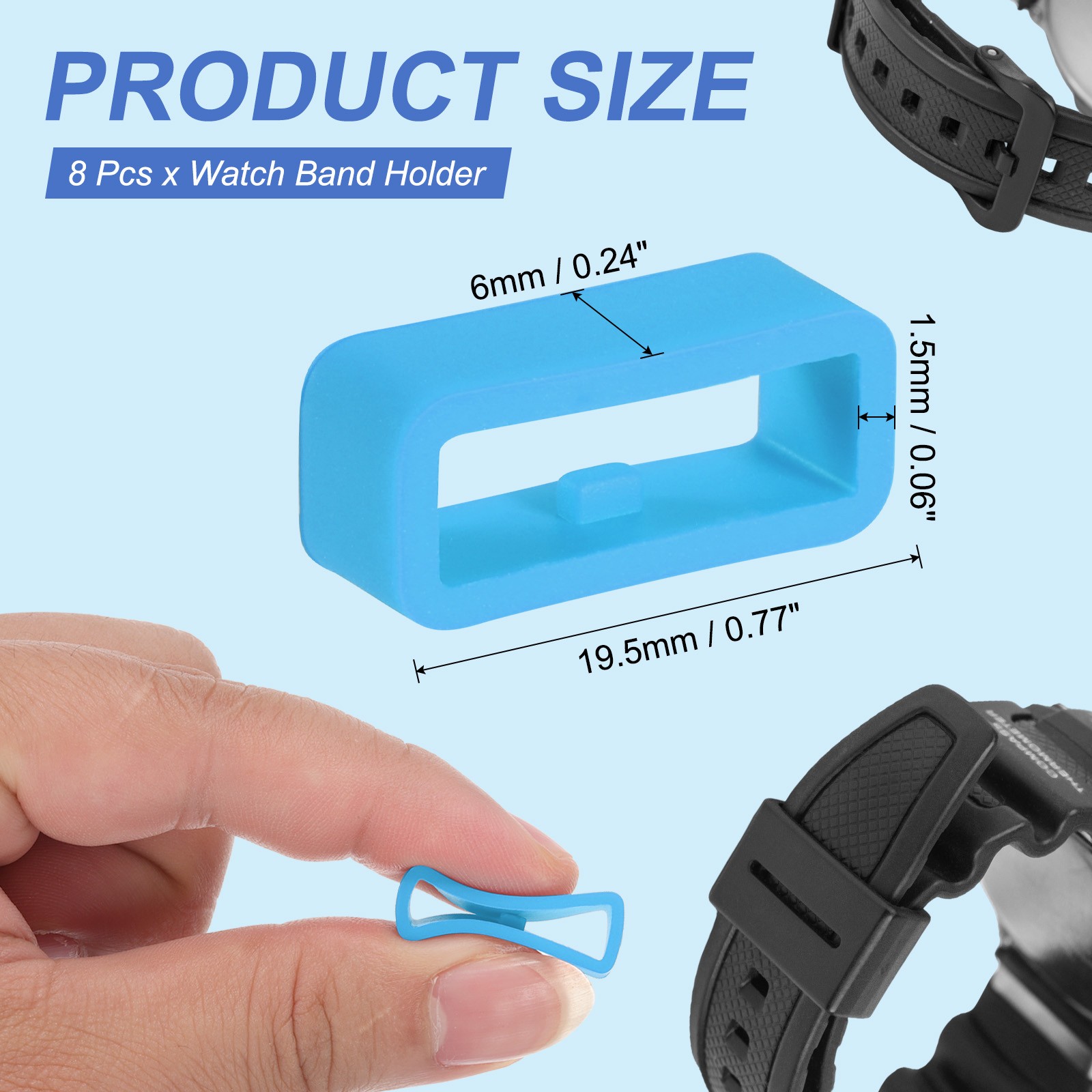 8 Pcs Watch Band Holder Loop, 16mm Universal Watch Replacement Band, Sky Blue