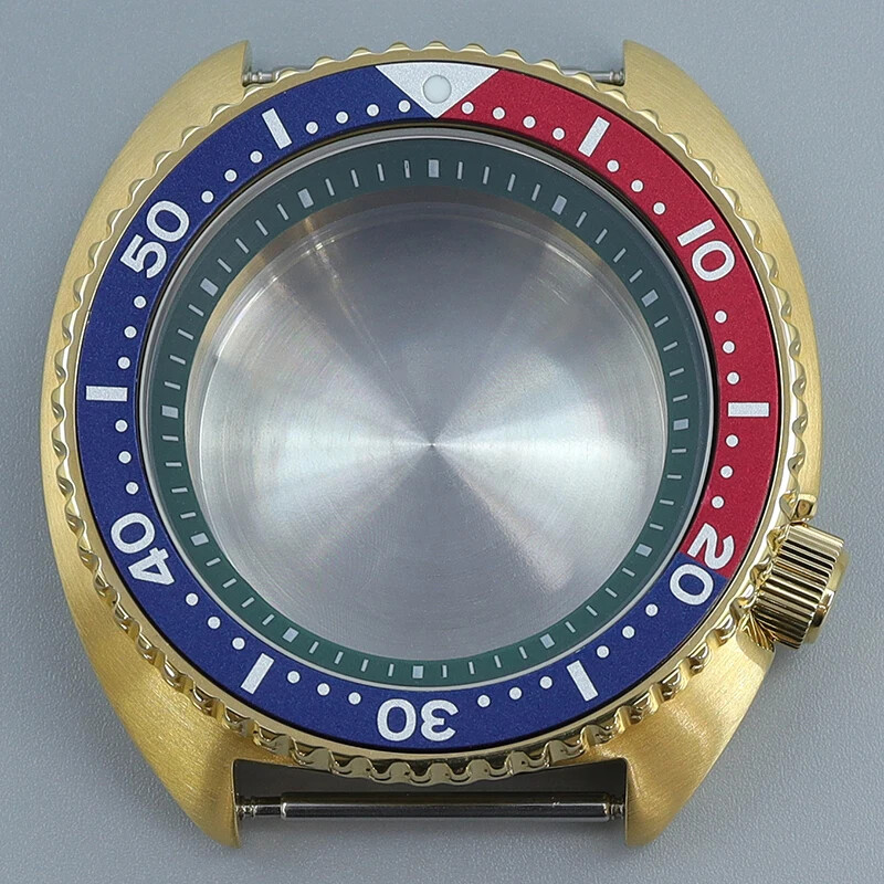Gold 45mm Diving Turtle Watch Case AR Sapphire Glass for Seiko Nh35/36 Movement