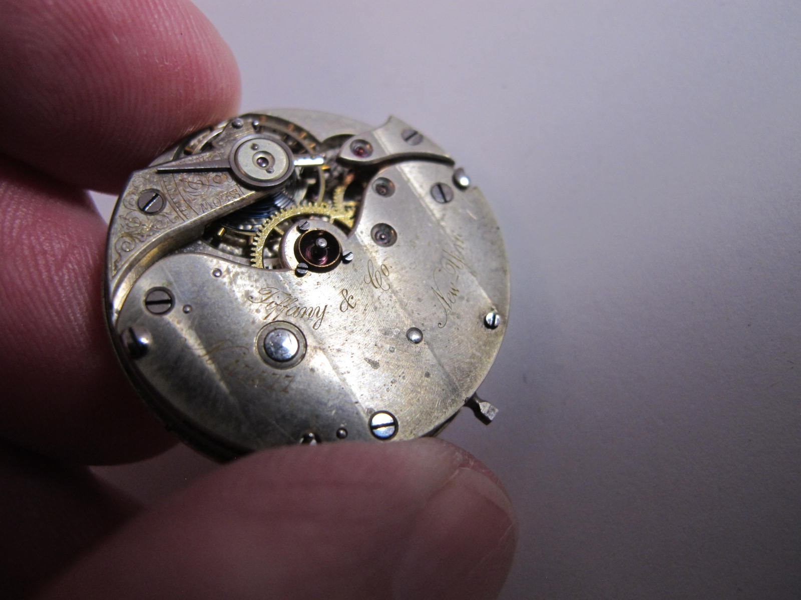 TIFFANY & CO NEW YORK VINTAGE SNAP ON DIAL NICKEL POCKET WATCH MOVEMENT