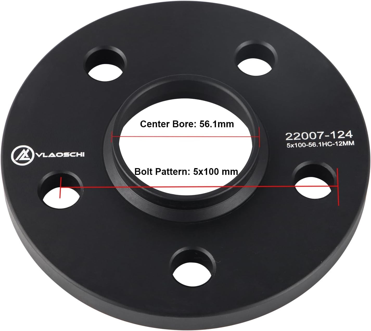 VLAOSCHI Black 5×100 Hubcentric Wheel Spacers 1/2 Inch (12mm) 56.1mm Hub Bore…
