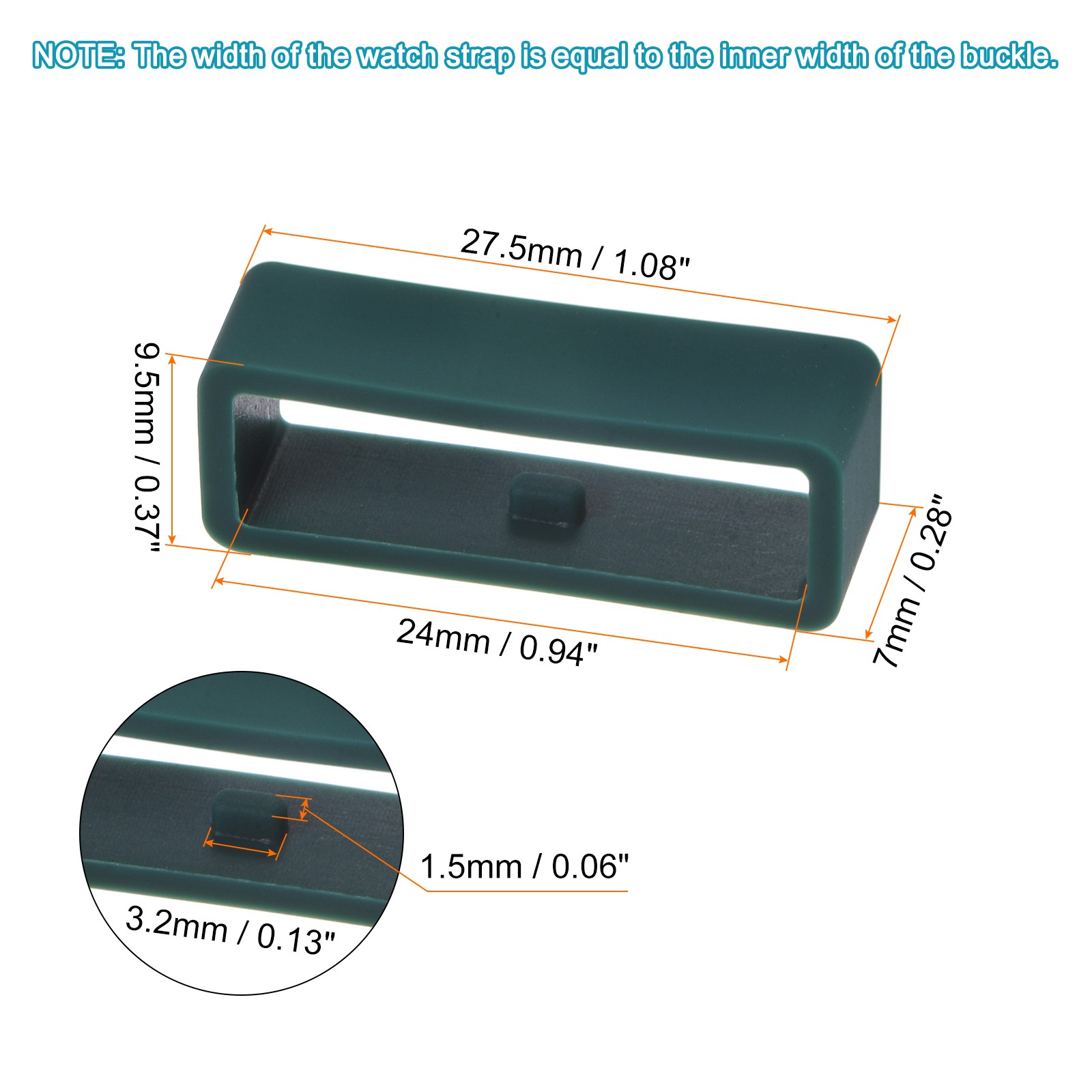 6pcs Watch Strap Loop Fastener Rings 24mm Rubber Watch Holder Keeper Dark Green
