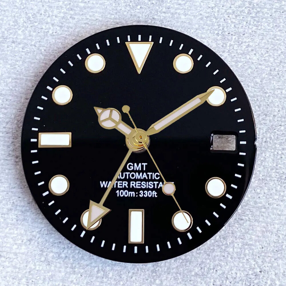 Luminous Black Sub Watch Dial 29mm for nh34 gmt Movement Black/Gold/Rose Gold
