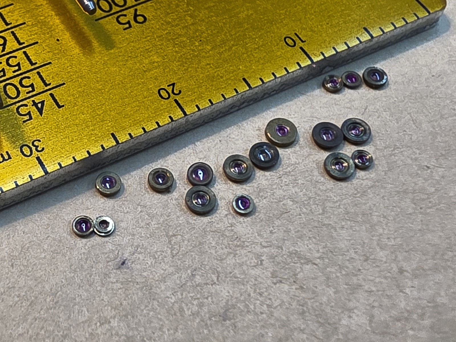 Lot Of 17 Elgin Bracelet Watch Balance Hole Jewels With A Mix Of Sizes