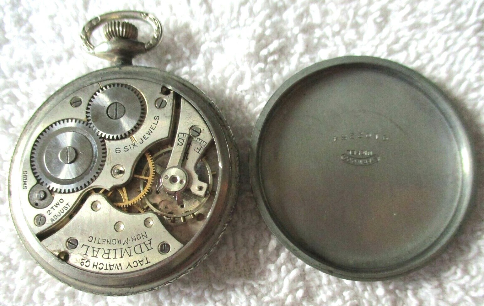 empire pocket watch, nickle, 6 jewel, swiee trcy watch co., 9102284, ADMIRAL s73