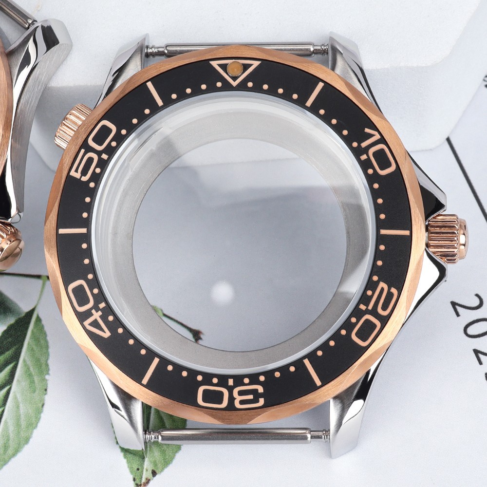 Retro Rose Gold Watch Case 41mm Double Crown Sapphire For Seiko NH35 36 Movement